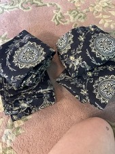 4 Window Valances Dark Blue White 133"X15" Cotton Blend