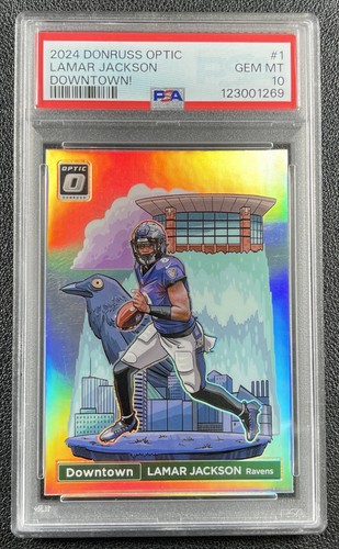 LAMAR JACKSON PSA 10 2024 PANINI DONRUSS OPTIC #1 DOWNTOWN! SSP RAVENS 1269