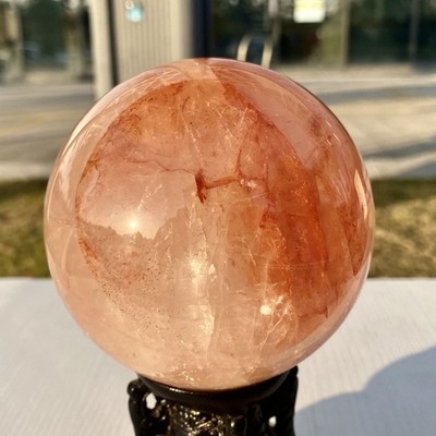 2.3LB Natural Polished Red Gel Flower Crystal Quartz Sphere Healing