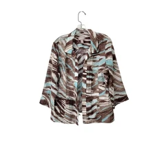 Chico's Women's Brown & Blue Abstract Animal Print Open Front Lightweight Jacket