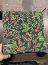 Vintage Christmas Holly Berry Decorative Throw Pillow w/ Tassels Holiday Décor