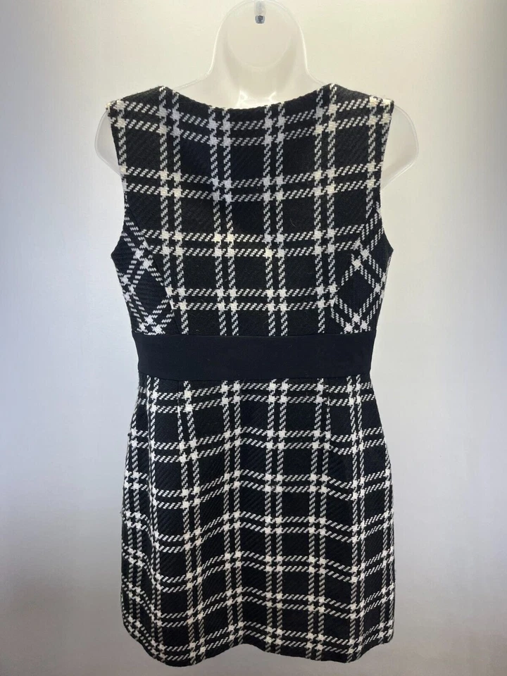 Vestido Vaina de Lana Nine West Para Mujer Talla 10 Negro Blanco A Cuadros Cuello Redondo Sin Mangas Foto 2 de 4