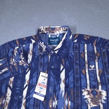 NEW Vintage Wrangler Shirt Men's Large Tall LT Blue Checotah Pearl Snap Western
