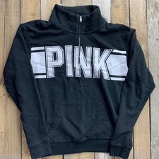 PINK Victoria's Secret Sweatshirt Women's S Black 1/4 Zip Cotton Blend Pullover