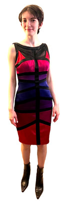 Jax amazing Y2K stretch satin jewel-tone Bandage mini-dress 4/S color block NWOT