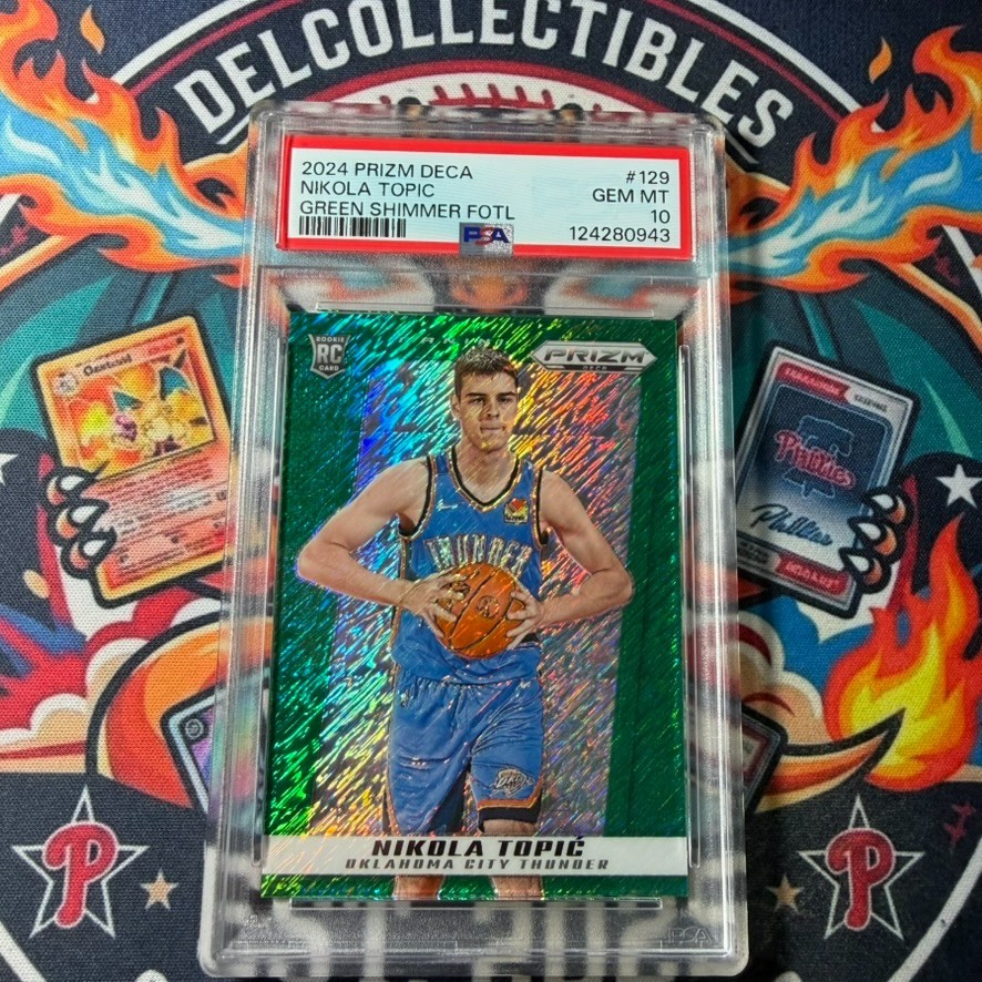 Nikola Topic 2024 Prizm Deca #129 Rookie Green Shimmer /12 PSA 10 OKC Thunder