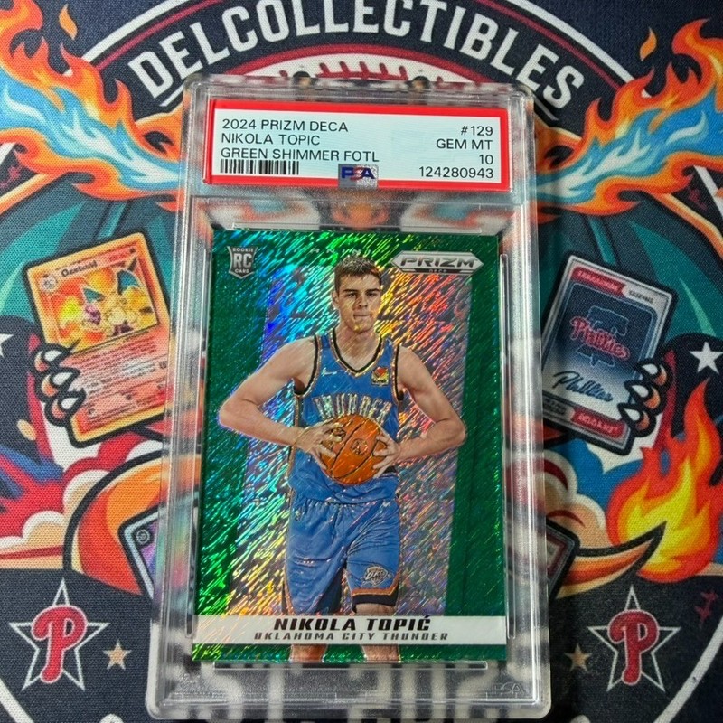 Nikola Topic 2024 Prizm Deca #129 Rookie Green Shimmer /12 PSA 10 OKC Thunder