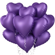 10PCS 18 Purple Heart Foil Balloons for Birthday, Wedding, Valentines Decor