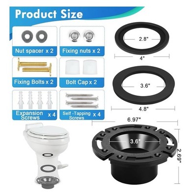 Toilet Seal and 3'' Socket Floor Flange Kit for RV Toilets, 385345892 Flange