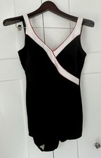 VTG 60'S ROBBY LEN ONE PIECE W/CUPS BLACK RED WHITE SKIRTED SWIMSUIT 14 M/L EUC