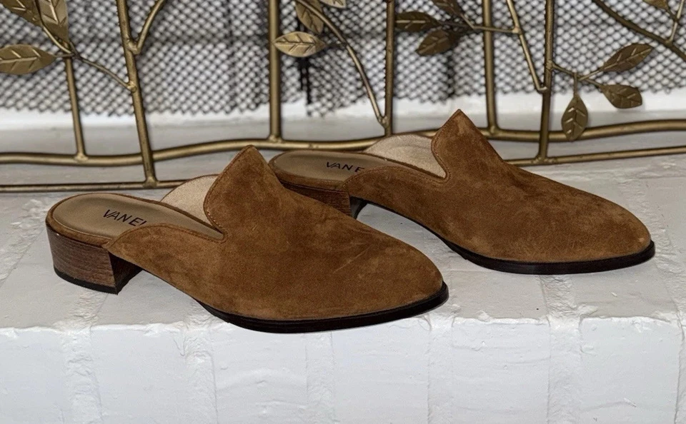 Vanelli Teja NWOB $165 Brown Suede Flat Fall Festive Preppy Mules Sz 7.5 - Image 4 of 4