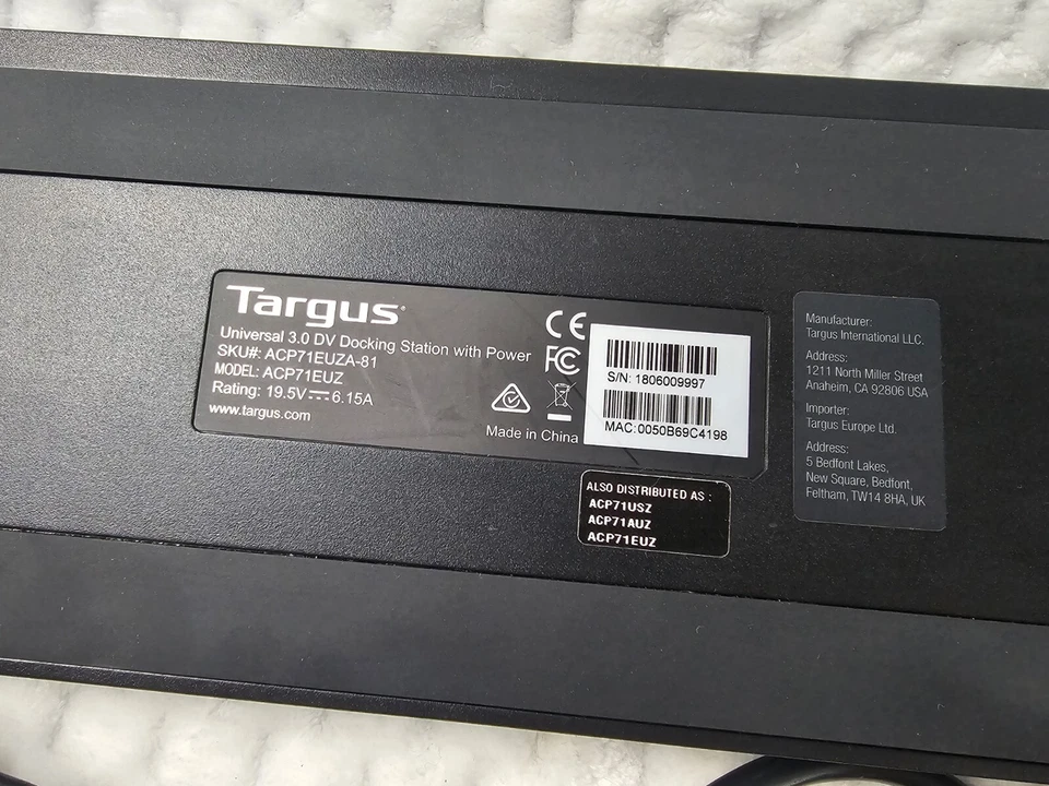 Targus ACP71USZ Universal USB 3.0 DV Docking Station with Power Cords - Image 4 of 4