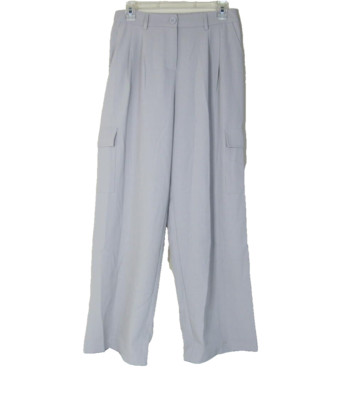LILLUSORY Size M W29'' INS28'' Light Gray Wide Leg Cargo Dress Pants 97% Polyester