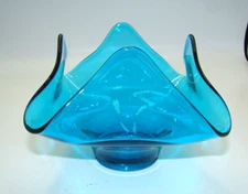 Vintage Viking Glass Teal Blue Square Handkerhief Bowl