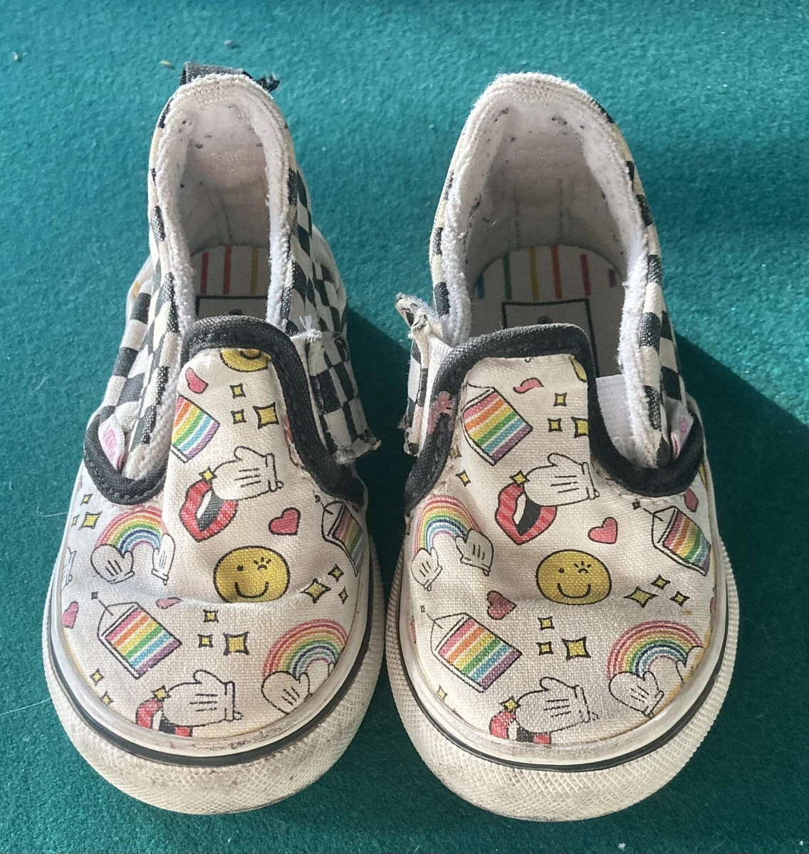 Vans Flour Shop Slip On Baby Shoes Size Toddler 6 Black White Great Condition