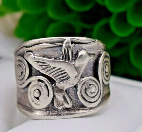 Exclusive ! SILVER Sterling 925 ring freedom eagle bird star size 8 jewelry old - Afbeelding 1 van 12