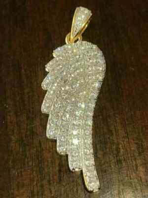 14K Yellow Gold Finish 3Ct Round Cut Diamond Angel Wings Pendant