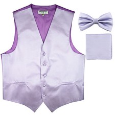 New Men's Horizontal Stripes Tuxedo Vest Waistcoat_bowtie & Hankie Lavender prom