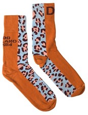 DOLCE & GABBANA Socks Men Orange Leopard Nylon Stretch Logo Print s. M 130usd