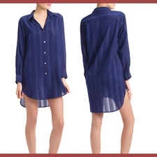 NWT $108 Commando Jacquard Stripe Oversize Sleep Shirt in Navy [SZ Small ] #C922