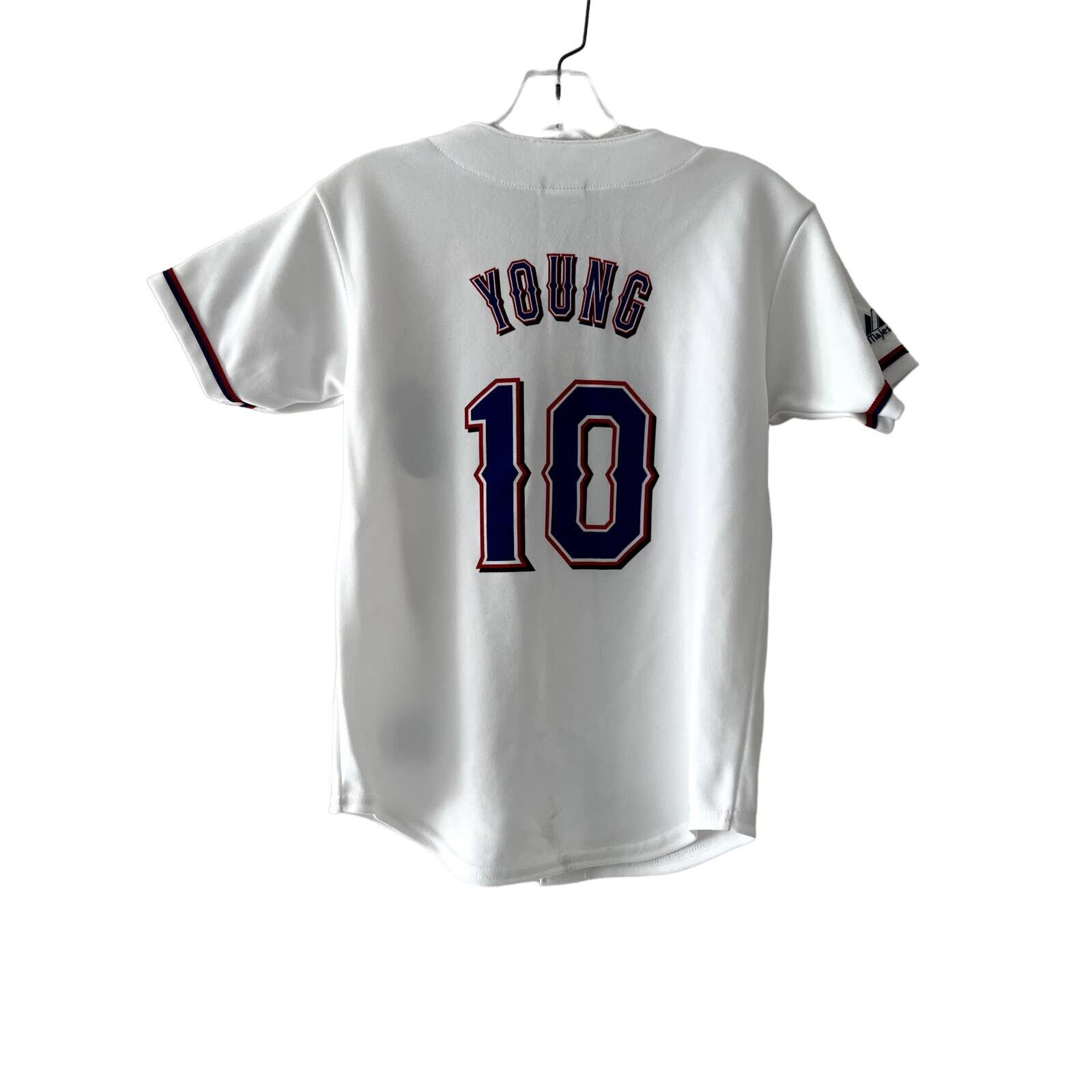 Texas Rangers MLB Youth Medium Button Up YOUNG #10 Jersey Excellent Condition