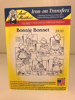 Bonnie Bonnet Aunt Martha's Hot Iron Embroidery Transfers #3920