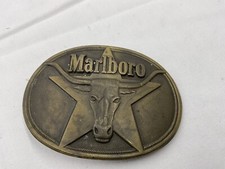 Vintage 1987 Marlboro Solid Brass Longhorn Belt Buckle Phillip Morris Tobacco