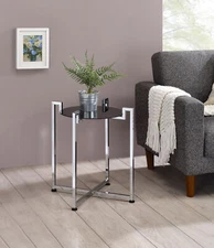 Kings Brand Furniture - Accent Side End Table, Metal & Glass, Chrome / Black