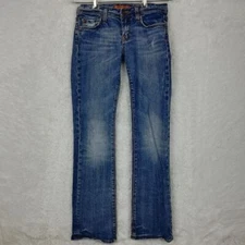 Vigoss Womens Jeans Boot Cut Blue Denim Stone Wash Distressed Low Rise 3