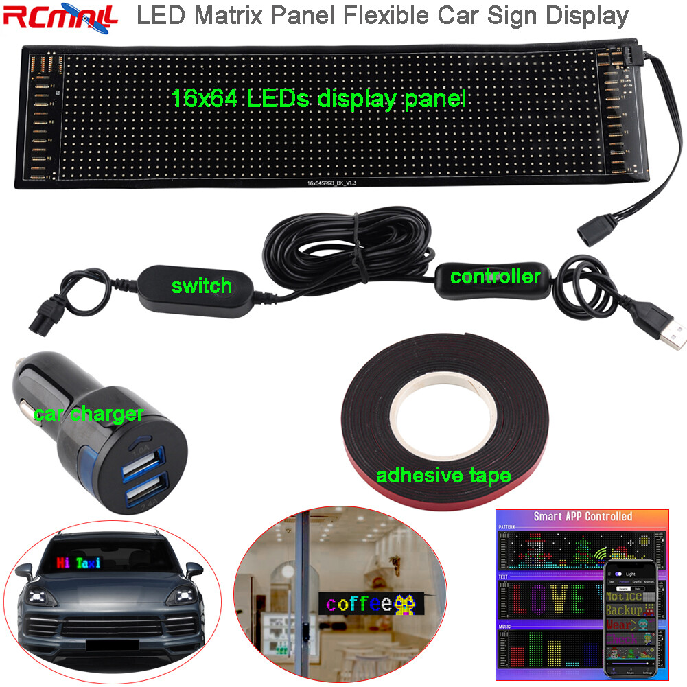 16x64 LED Matrix Panel Flexible Car Sign Scrolling Display BLE APP