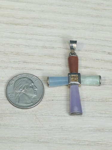 925 STERLING SILVER Multi-Color Vintage Cross Pendant For Necklace - 第 4/7 張圖片