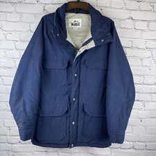 VINTAGE Woolrich Thinsulate Parka Coat Mens Medium Navy Blue Ski Jacket USA