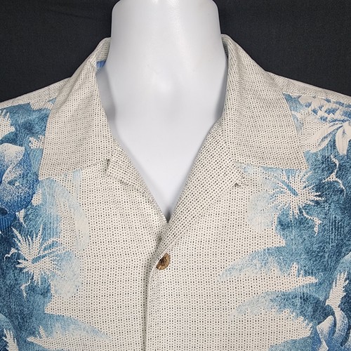 Camicia hawaiana Tommy Bahama uomo L manica corta misto seta floreale camp blu - Foto 5 di 17