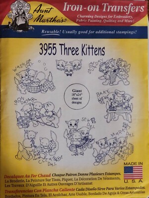 Aunt Martha's Hot Iron Transfer 3955 Three Kittens NEW