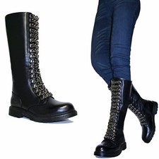 SCARPE DONNA Stivali Anfibi  Biker Catena Carrarmato Stivaletti Bassi B50