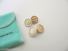 Tiffany & Co Silver Gold Textured Double Circle Round Cuff Links Gift Pouch Love