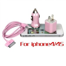 Kocaso iPhone 5/5S 3-Piece Set with USB Car Charger, Wall Charger  Cable pink