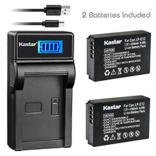 Kastar Battery 2-Pack + Charger for Canon LP-E12 EOS 100D M M2 M10 M50 M100 M200