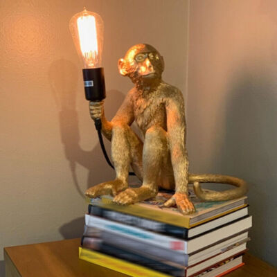 Gold Sitting Monkey Lamp Monkey Home Table Light Modern Monkey Sculpture Resin