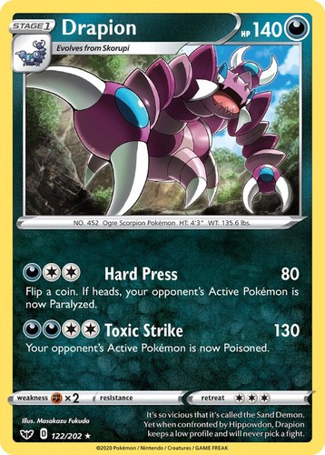Drapion 122/202 Rare Sword & Shield Base Pokemon TCG