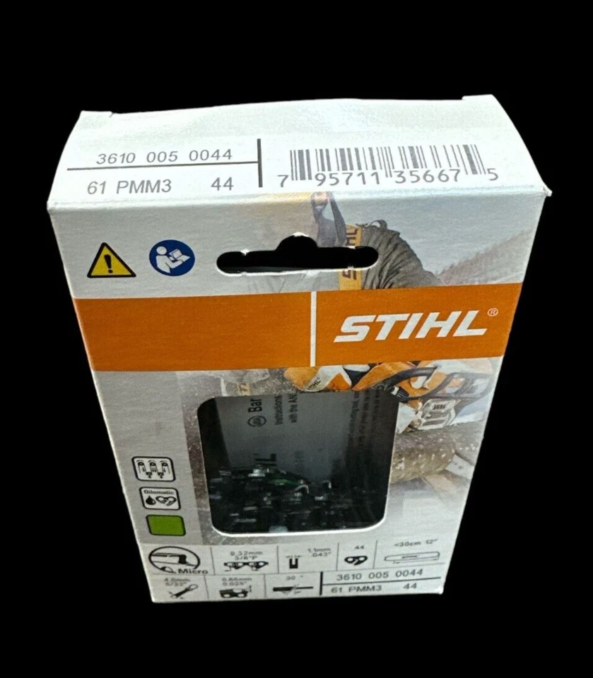 61PMM3 44 STIHL MOTOSIERRA NUEVA 12 pulgadas HOJA 3/8P .43 CALIBRE 44 12 PULGADAS  Foto 2 de 4