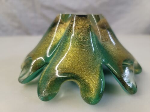 Vintage Mid-Century Seguso Floriform Bowl Turquoise Interior Gold Dust - Picture 5 of 10