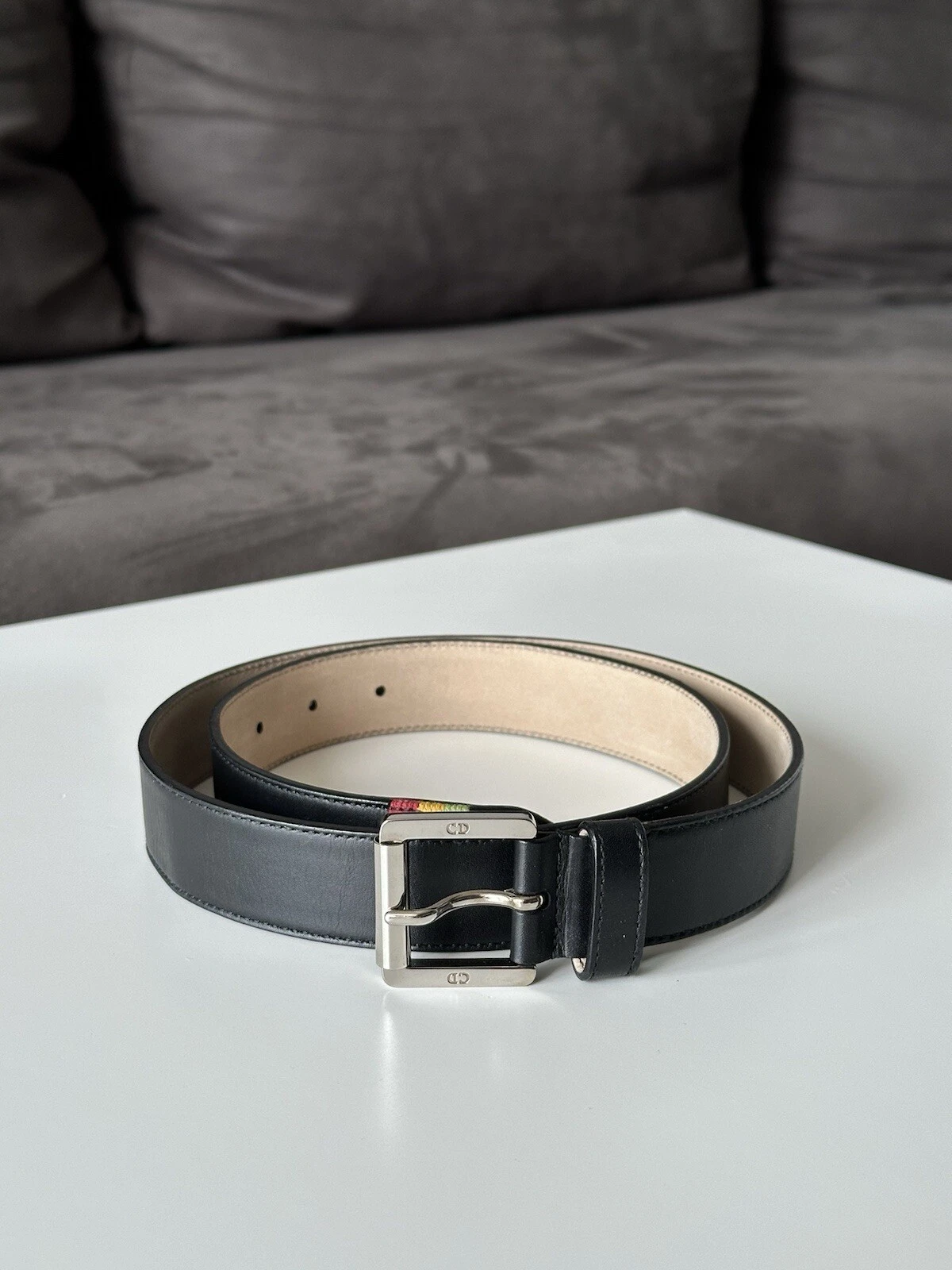 Ceinture cuir logo noir Christian Dior Rasta vintage 2000' taille : 85 Y2K