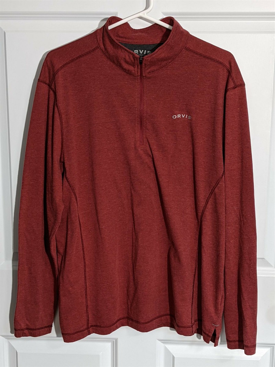 Orvis Mens 1/4 Zip Casting Pullover Sz Large Red Jumper Top Long Sleeve