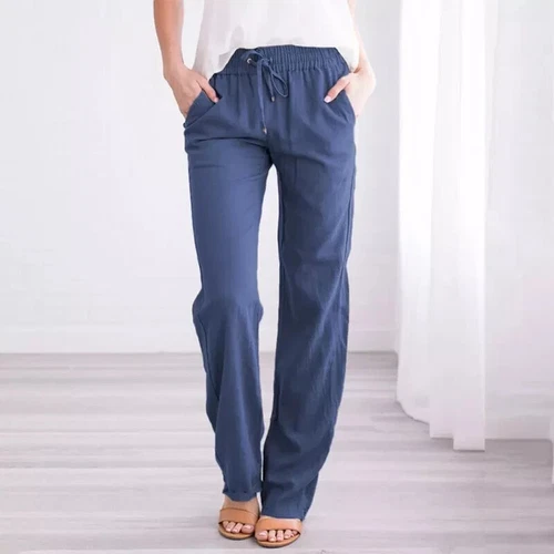 Women Cotton Linen Trousers Ladies Summer Casual Elastic Waist Bottoms Pants UK - Picture 11 of 23