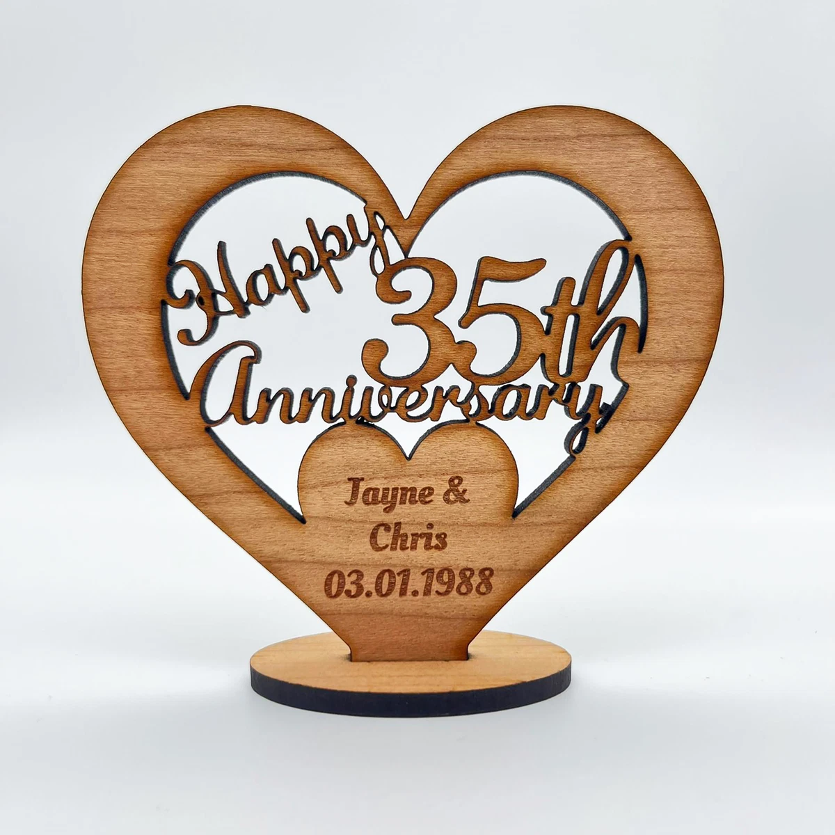 Happy 35th Wedding Anniversary Heart Engraved Keepsake Personalised Gift