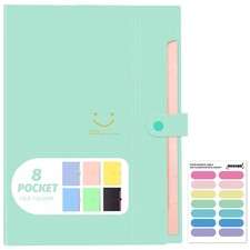 Expanding File Folder, 8 Pockets Accordion Organizer, A4 Letter Green