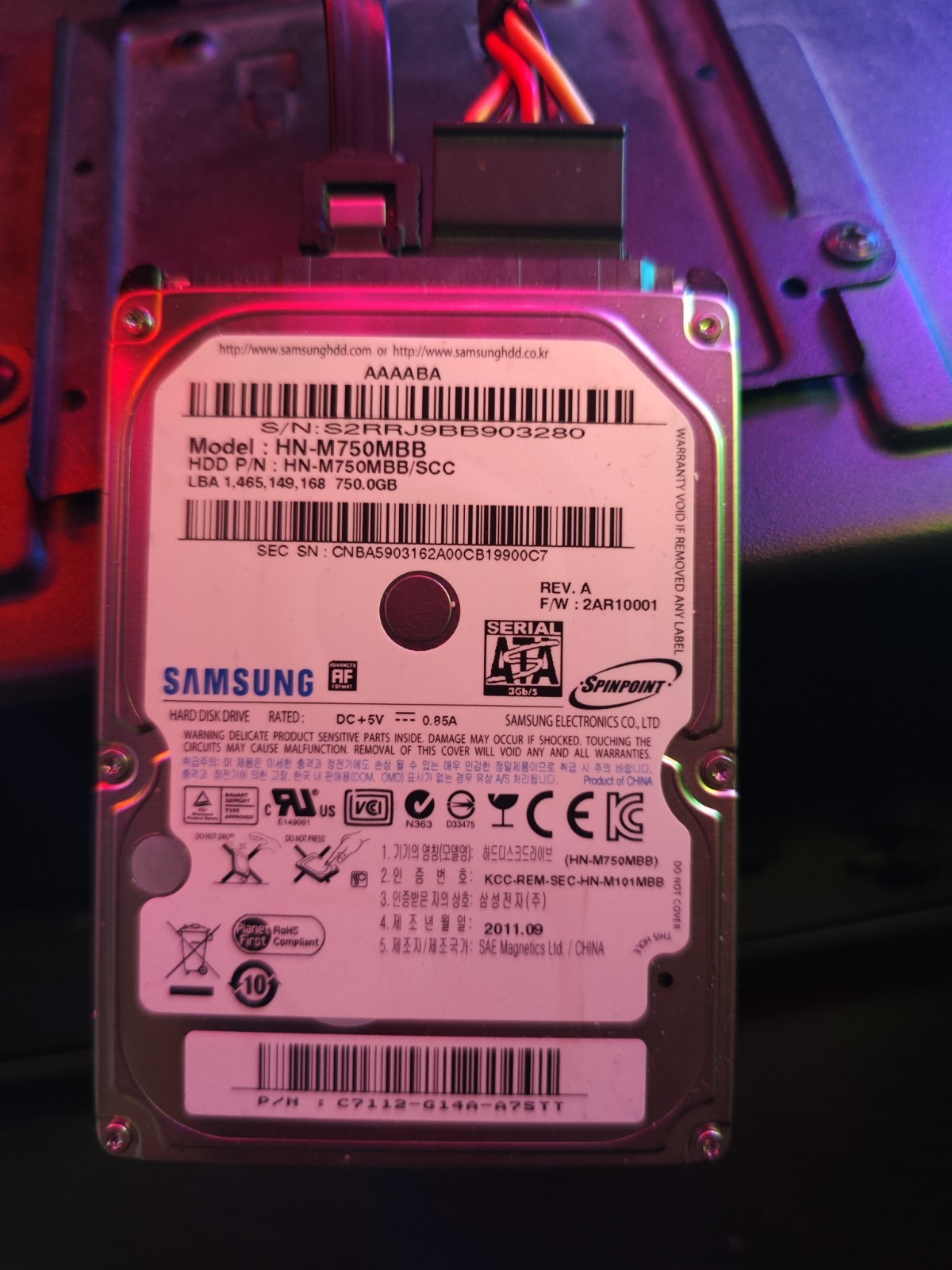 Samsung Spinpoint HN-M750MBB 750GB 2.5" SATA II 5400RPM 8MB HDD Laptop
