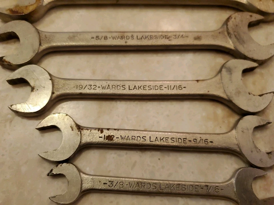 复古 Wards Lakeside 5 件套开口扳手套装美国带红色扣  — 第 3/4 张图片