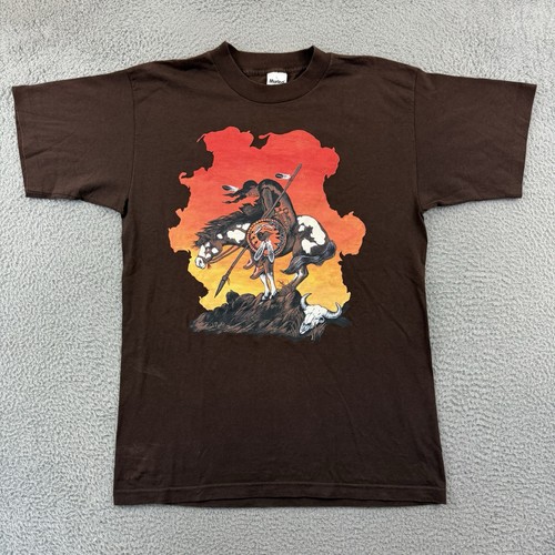 Vintage Native American Shirt Men Large Brown Short Sleeve 90s Animal Nature USA